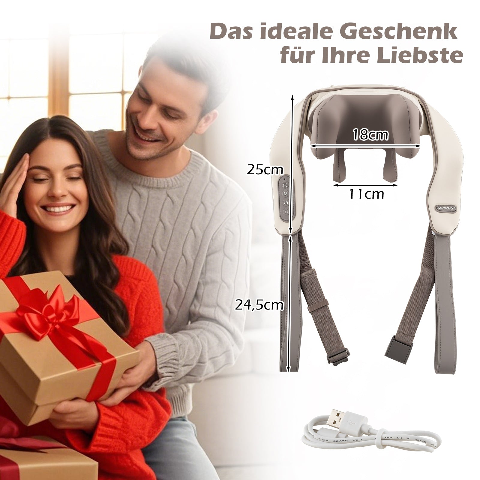 Nacke – och Axel Massageapparat 4D Shiatsu med Djupvävnadsknetande – Beige
