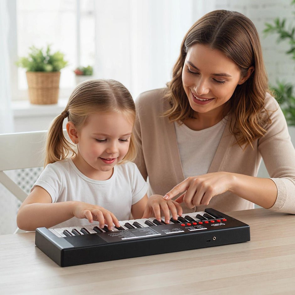 Barn – Piano Keyboard Tangent bärbar med Rytm Klangfärg och Demo – 37 8 8 22 – Svart