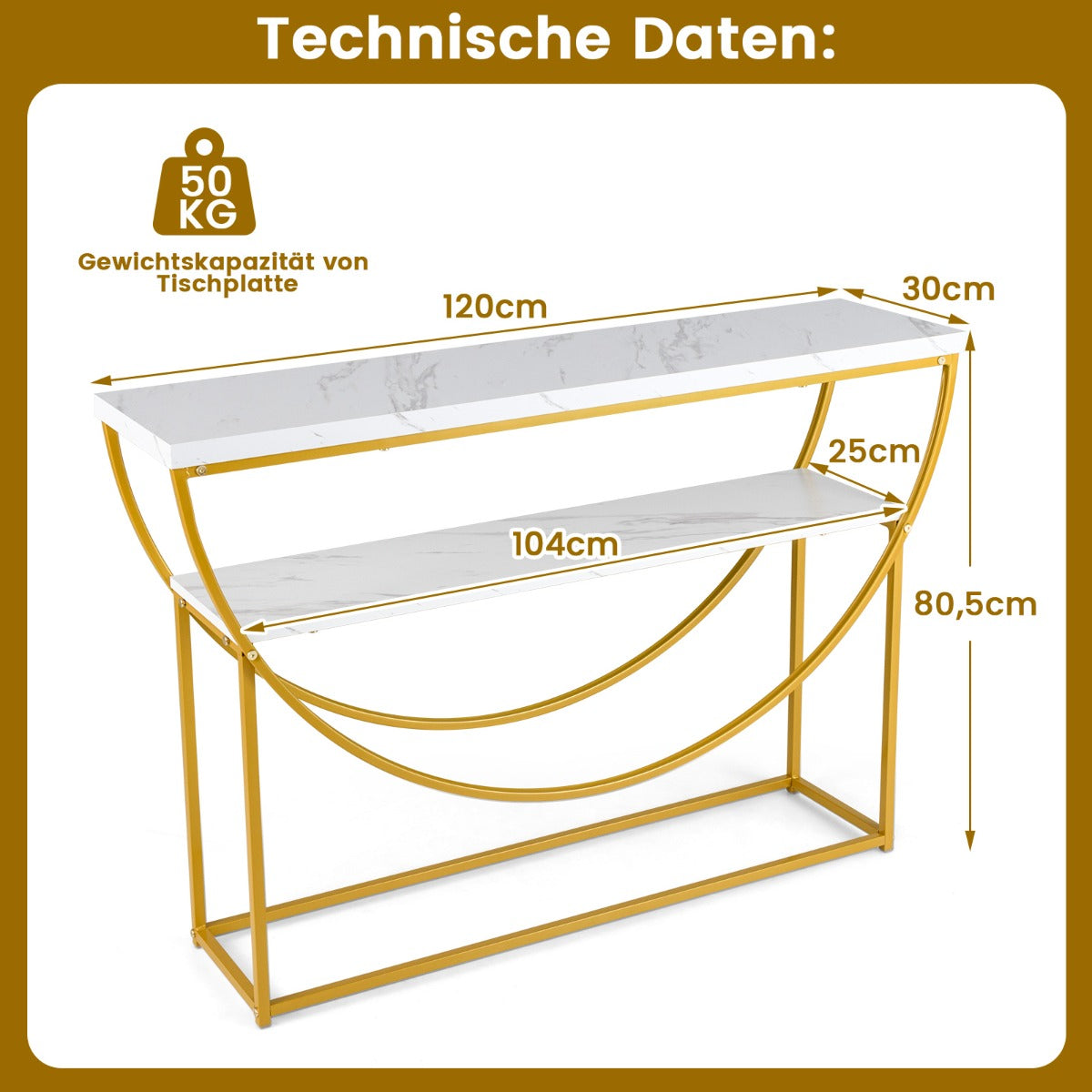 Smalt – konsolbord med marmorplatta nivåer soffbord entrébord – 2 120 x 30 x 80,5 cm – Vit