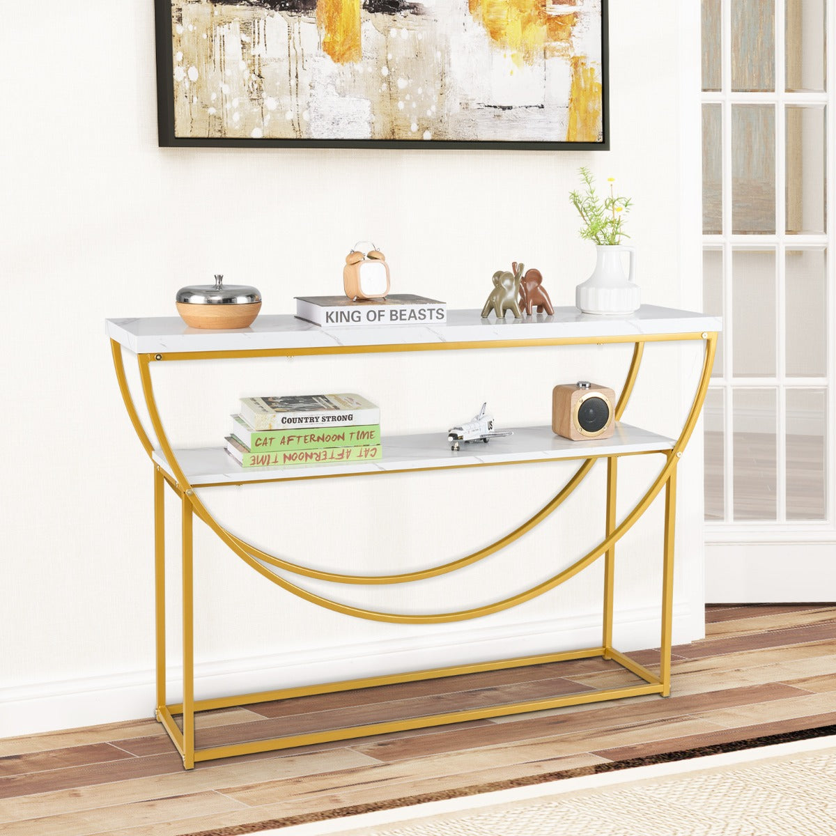 Smalt – konsolbord med marmorplatta nivåer soffbord entrébord – 2 120 x 30 x 80,5 cm – Vit