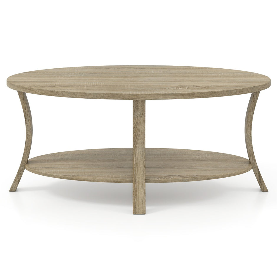 Oval – soffbord med hylla Vardagsrumsbord våningars sidobord Kaffebord – 2 – Ekgrå