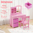 Barn – Sminkbord med Belysning Spegel Frisörbord – Rosa