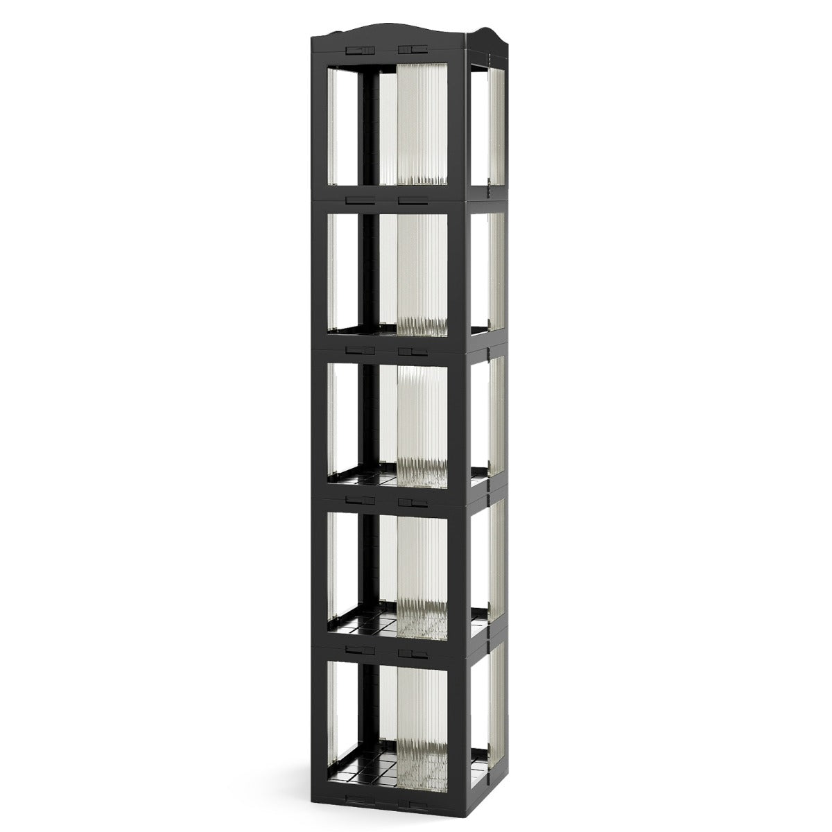360° – Svängbar Bokhylla Ihopfällbar Ställhylla Transparent Kontorshylla – 36.5 x 36 x 174 cm – Svart