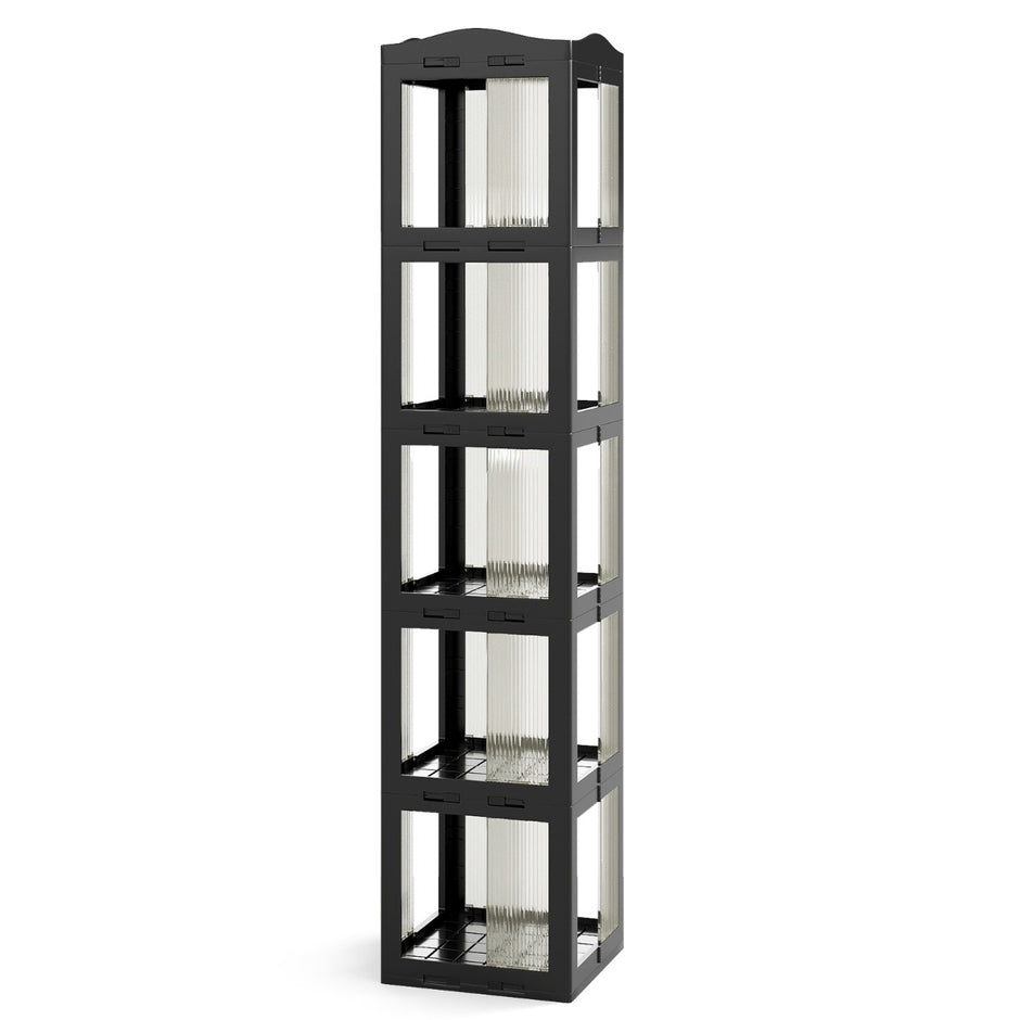 360° – Svängbar Bokhylla Ihopfällbar Ställhylla Transparent Kontorshylla – 36.5 x 36 x 174 cm – Svart