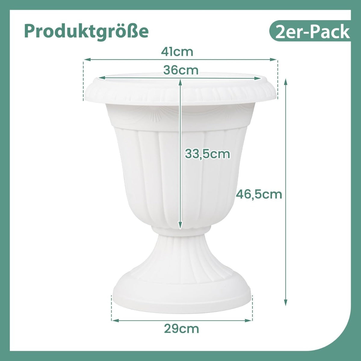 stycken – växtkärl blomkrukor planteringskärl med sockelbas och dräneringshål hög – 2 46,5 cm – Vit