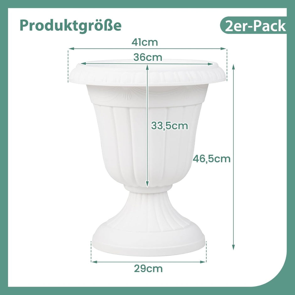 stycken – växtkärl blomkrukor planteringskärl med sockelbas och dräneringshål hög – 2 46,5 cm – Vit