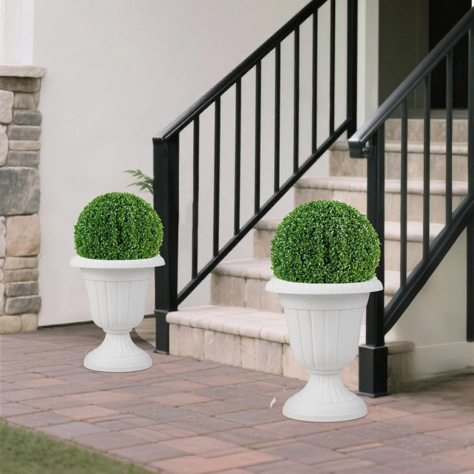 stycken – växtkärl blomkrukor planteringskärl med sockelbas och dräneringshål hög – 2 46,5 cm – Vit