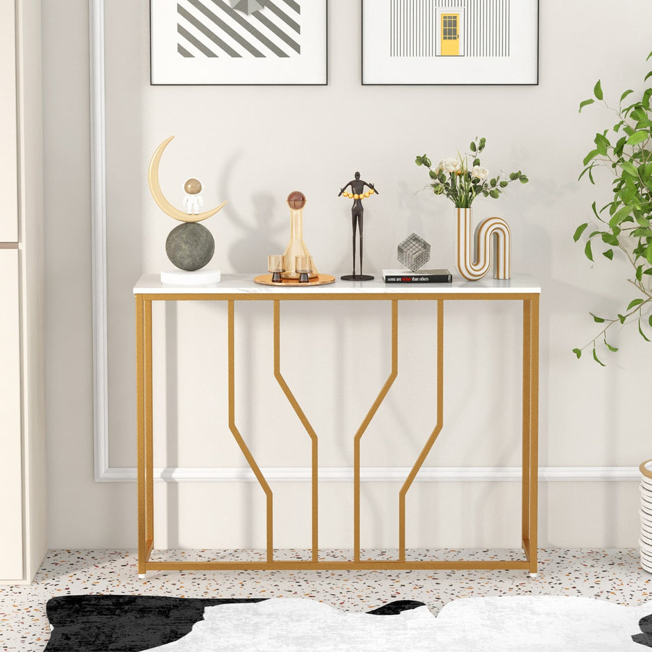 Konsolbord – med geometrisk metallram Ingångsbord + – 110 x 30 x 80 cm – Guld