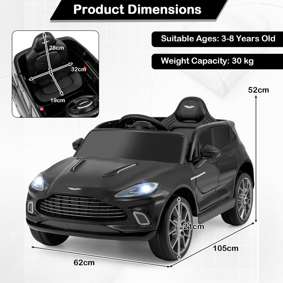 Elektrisk – barnbil Aston Martin licensierat elfordon med tuta musik och LED lampor – Svart