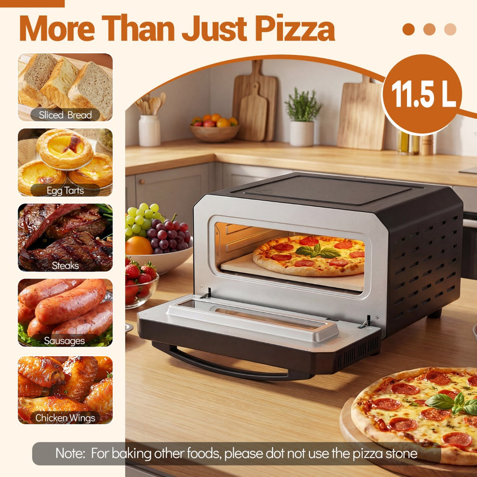 Elektrisk – inomhus pizzaugn Bords för pizzor med förinställningar – 30 cm 6 – Svart