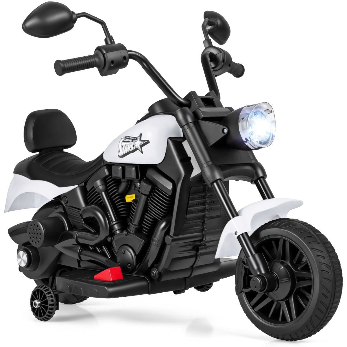 6V – elektrisk barnmotorcykel Chopper med musik strålkastare fotpedal och stödhjul – 2 – Vit