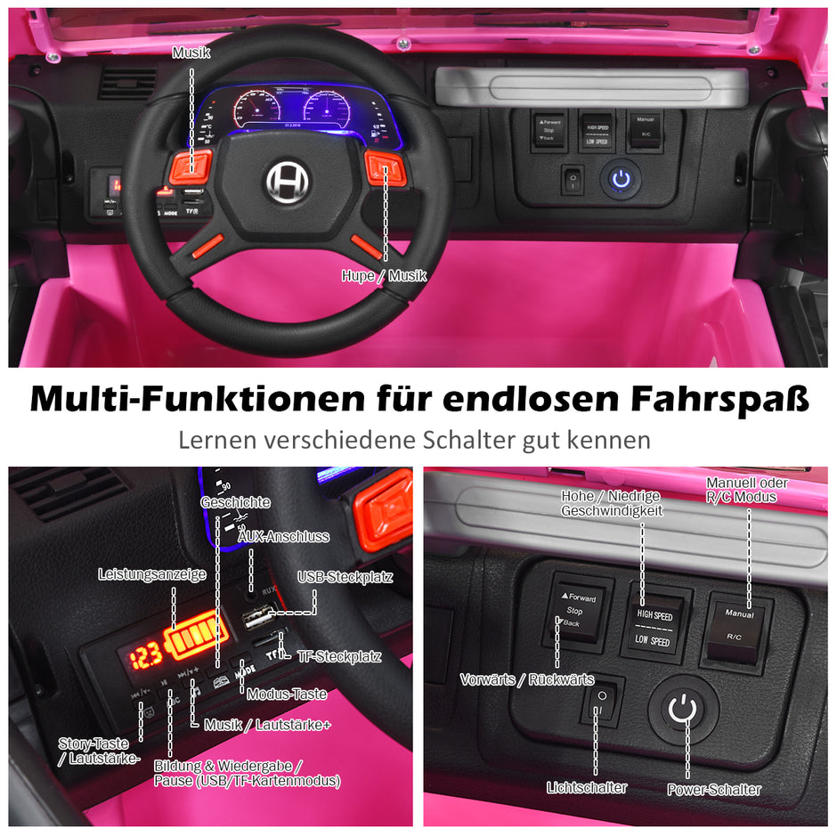 sits – batteridrivet elfordon Barnfordon – 2 123 x 80 x 80 cm – Rosa