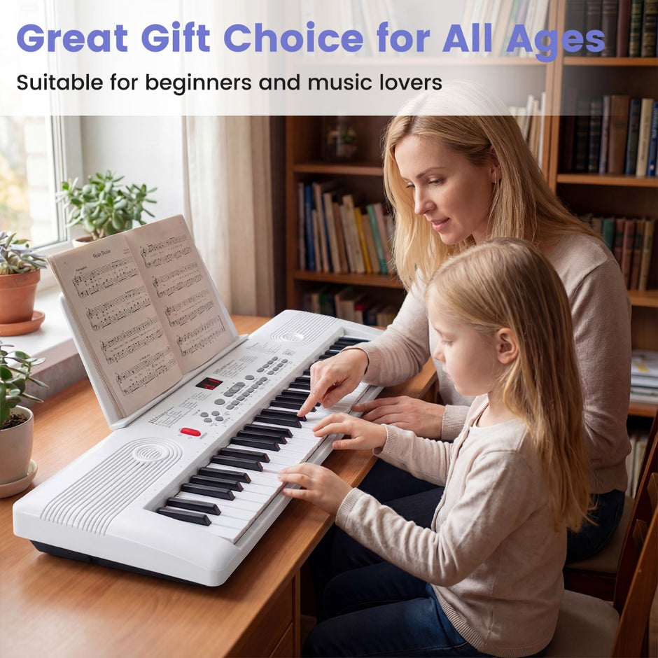 Tangenter – Pianoklavier med stativ och mikrofon bärväska, Digitalpiano E – 61 – Vit