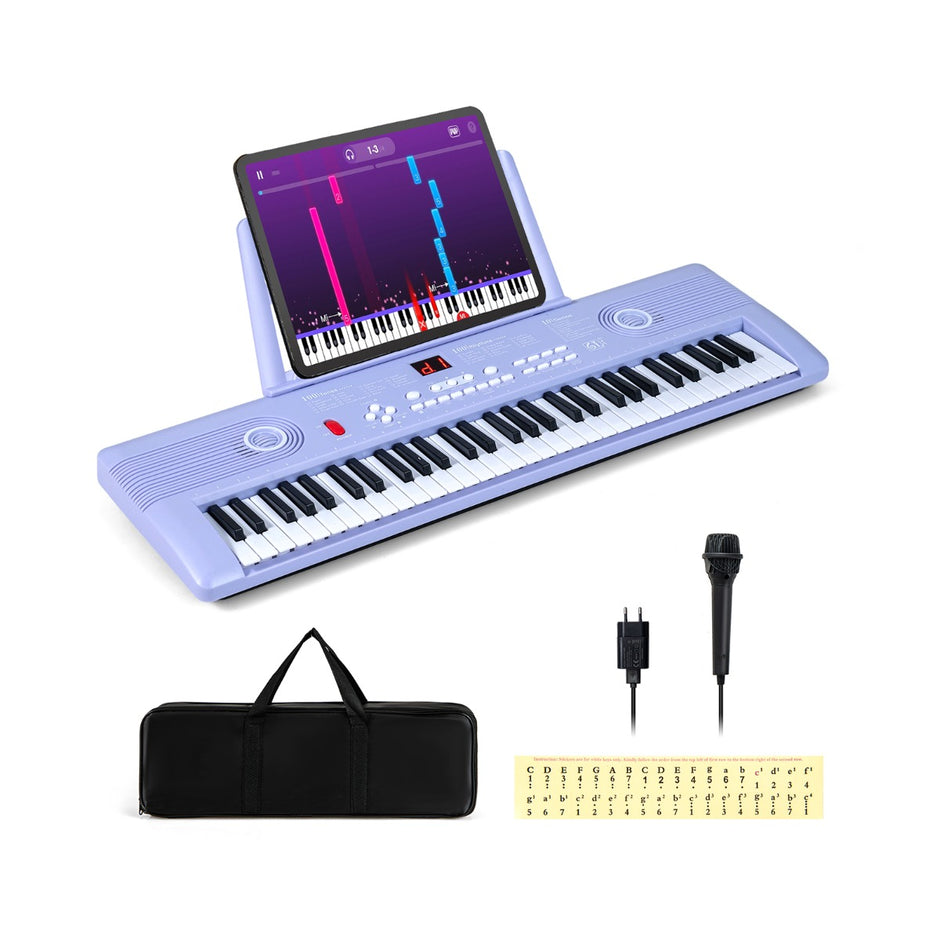 Tangenter – Pianoklavier med stativ och mikrofon bärväska, Digitalpiano E – 61 – Lila