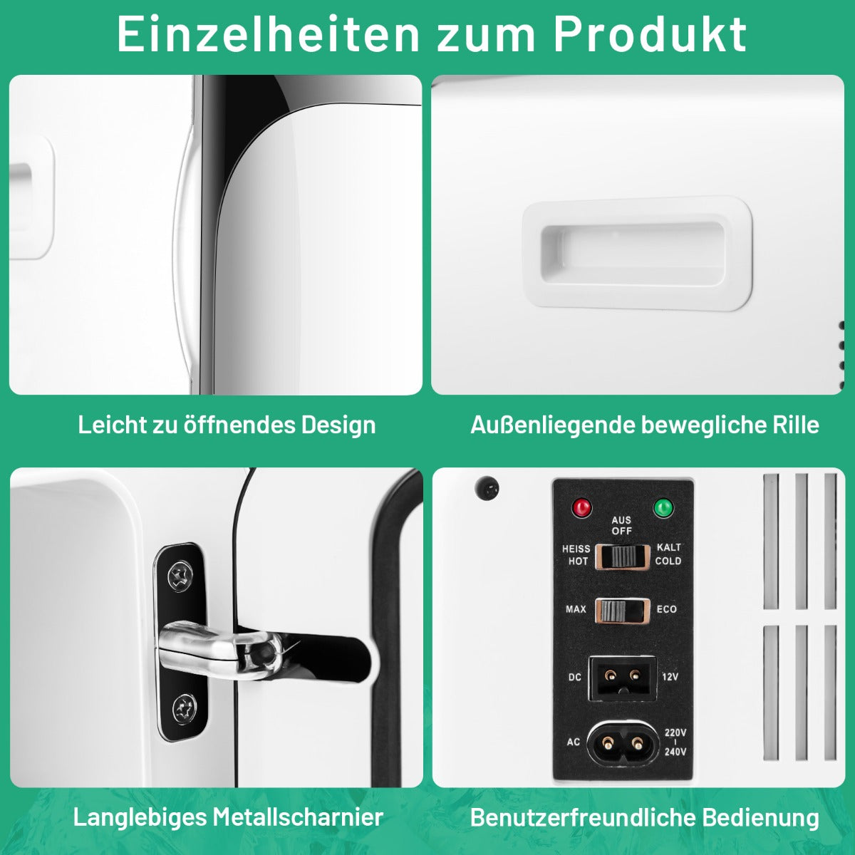 Minikyl – i Kyl och värmefunktion Bärbar frys + Energiklass E – 15 L 2 1 27 x 33 x 38 cm – Svart och vit