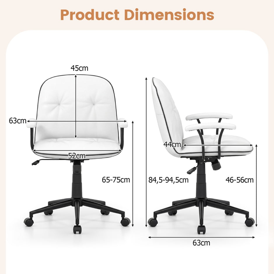 Ergonomisk – kontorsstol Skrivbordsstol i konstläder med vadderade armstöd och bred sits – Vit
