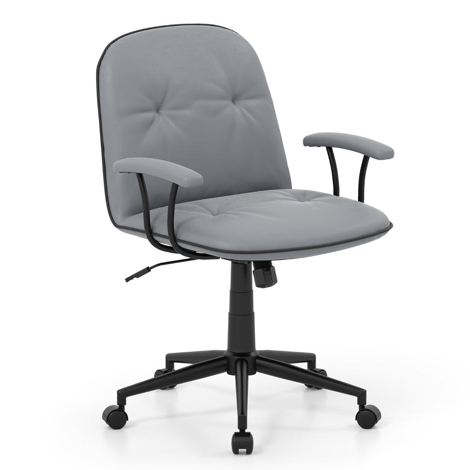Ergonomisk – kontorsstol, konstläder skrivbordsstol med stoppade armstöd och bred sits, – . – Grå