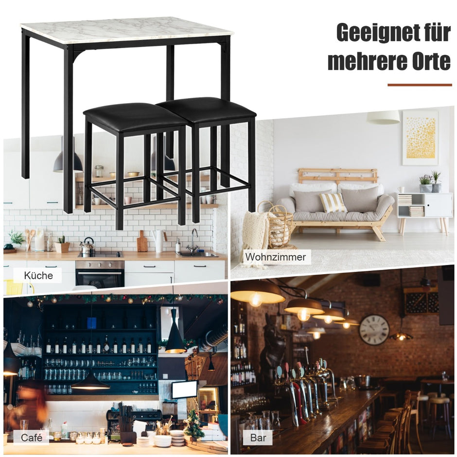 delat – matbordsset Barbordsset med stoppade barstolar Metallstomme – 3 2 – Vit