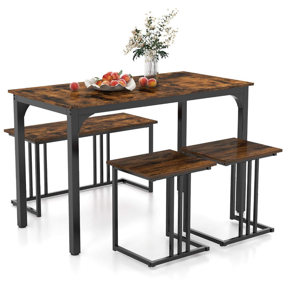 Matbord – med bänk och pallar set om köksbord industriell matgrupp för kök – 2 4 120 x 60 x 75 cm – Brun