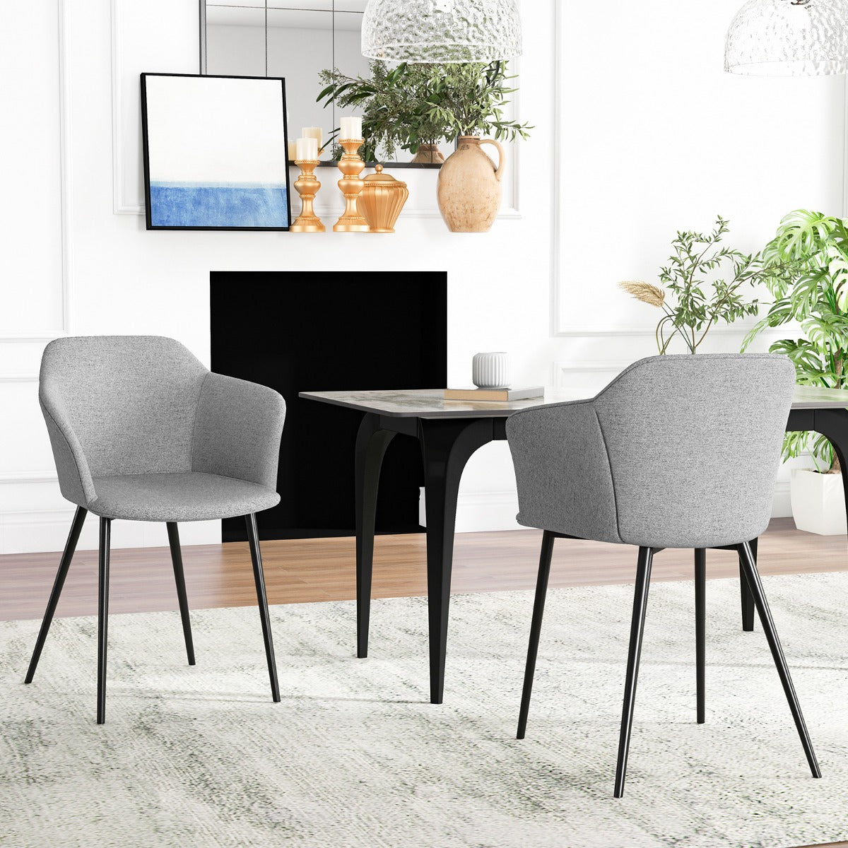 Set – med matsalsstolar stoppad ergonomiskt ryggstöd brutet – 2 – Ljusgrå