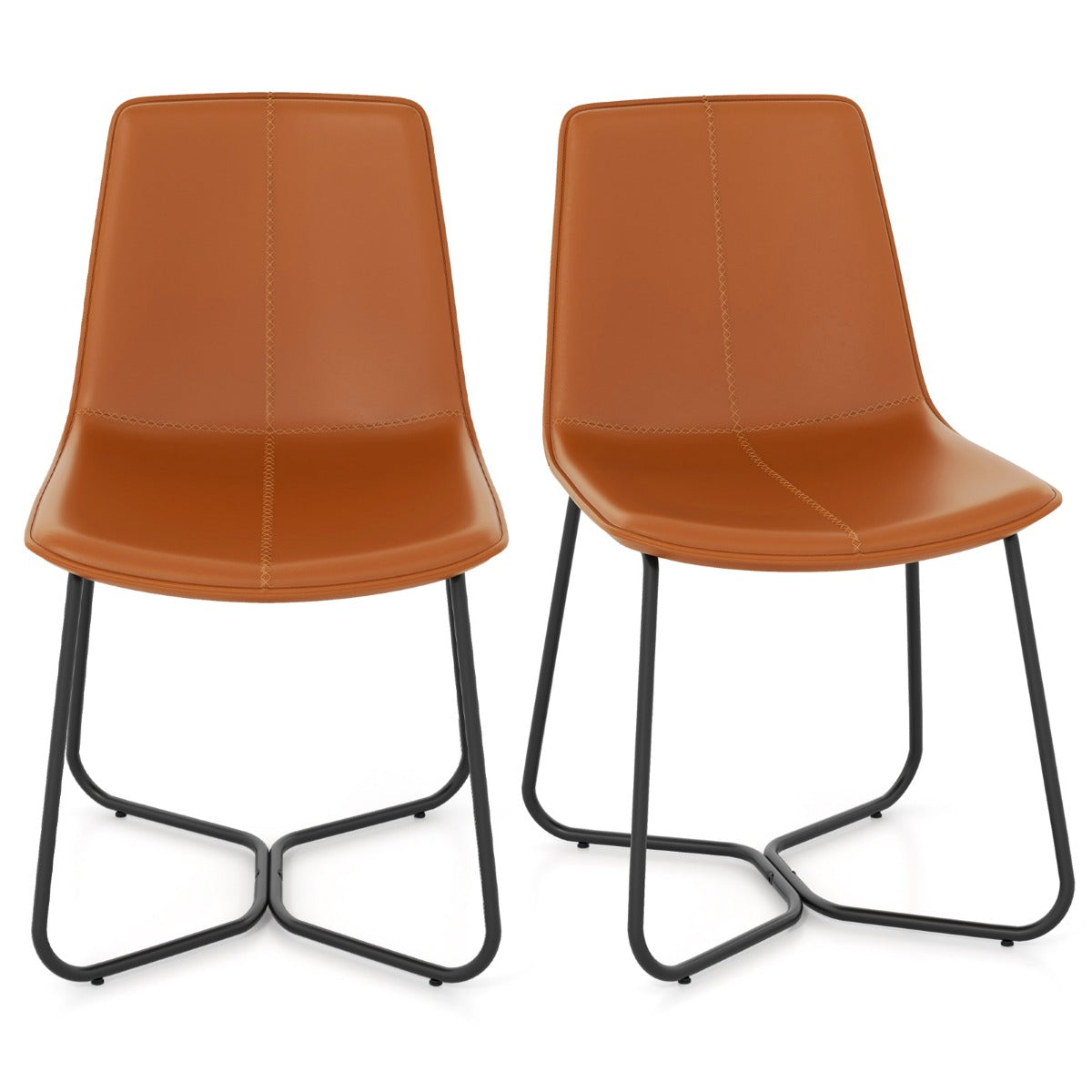 Set – med matsalsstolar köksstolar gjorda av konstläder klädda bruna metallben – 2 – Brun