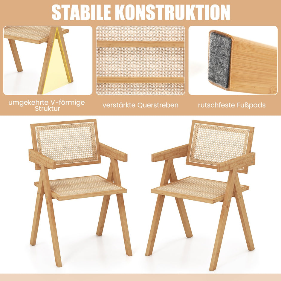 Set – med matsalsstolar köksstolar gjorda av bambu och simulerad rotting – 4 50 x 52 x 81 cm – Natur