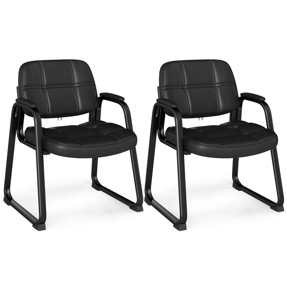 pack – Gästestolar Ergonomisk receptionsstol med metallram och stoppade armstöd – 2 – Svart