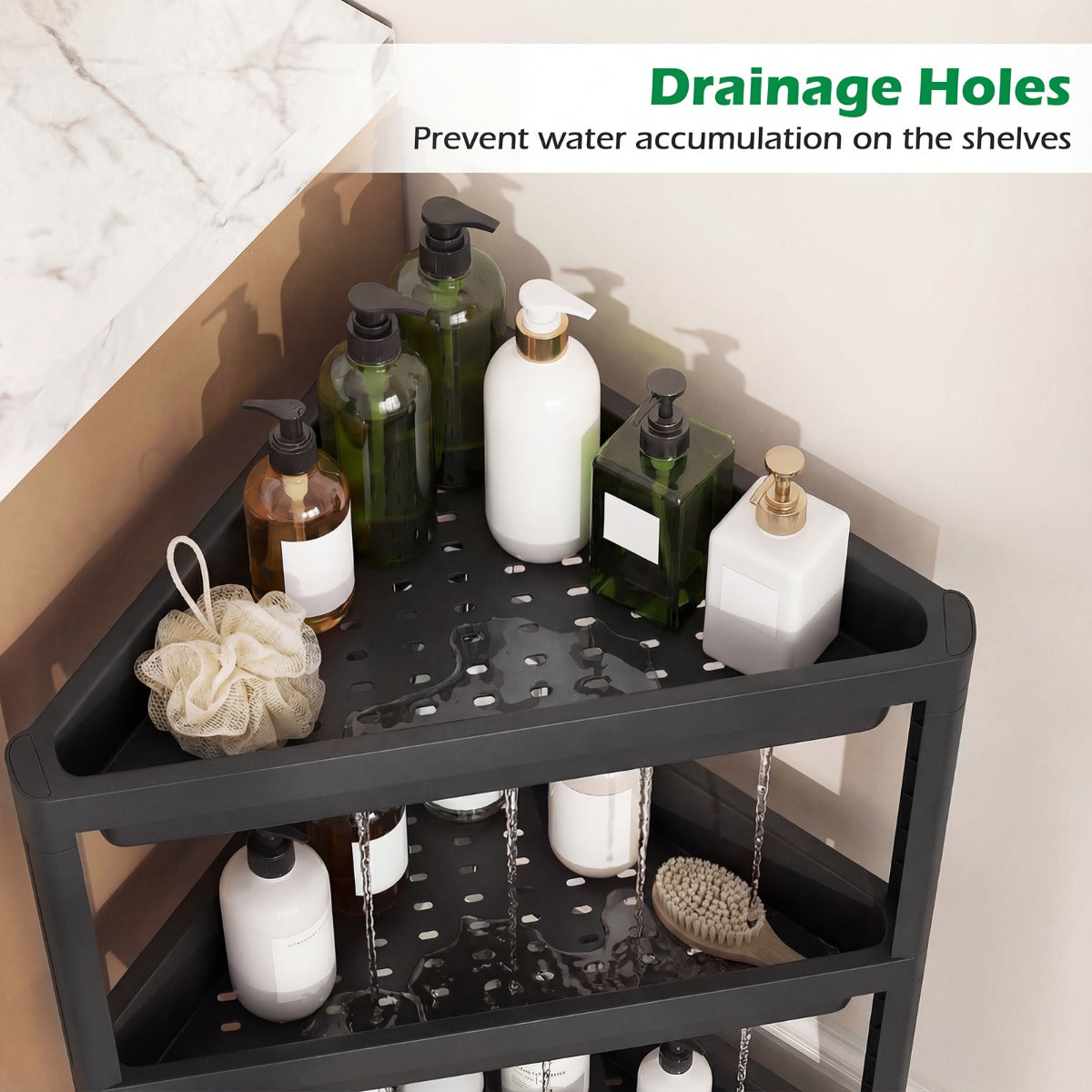 pack – hörnhylla med avtagbar design och dräneringshål fristående badrumshylla – 2 – Svart