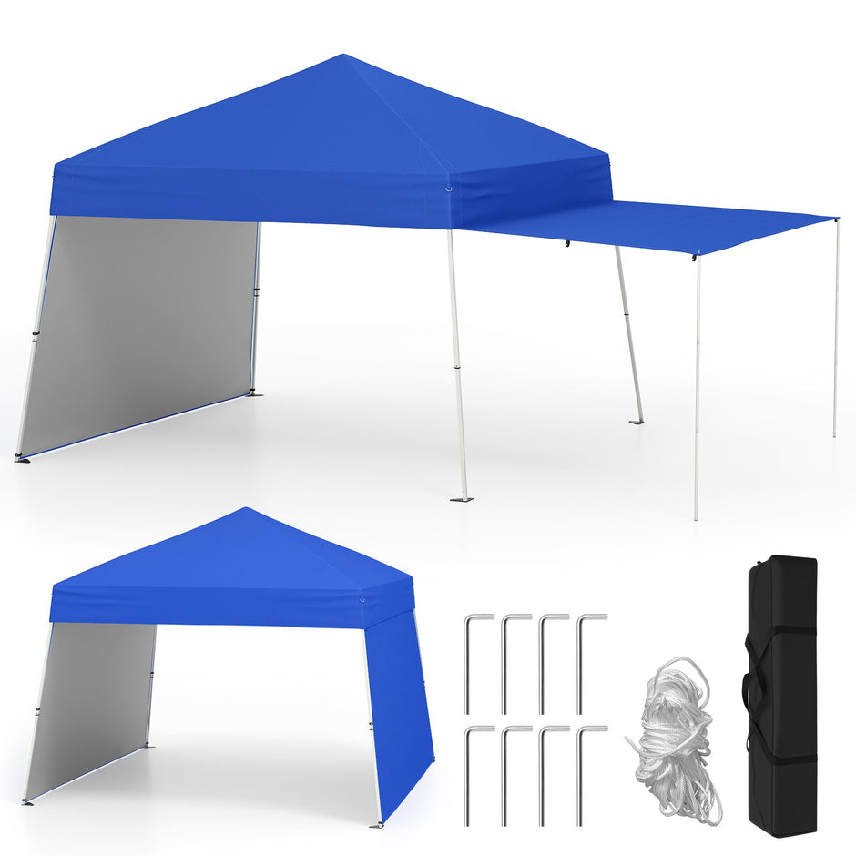 Pop – up Paviljong med omvandlingsbara sidoväggar till markis – 2 430 x 280 cm – Blå