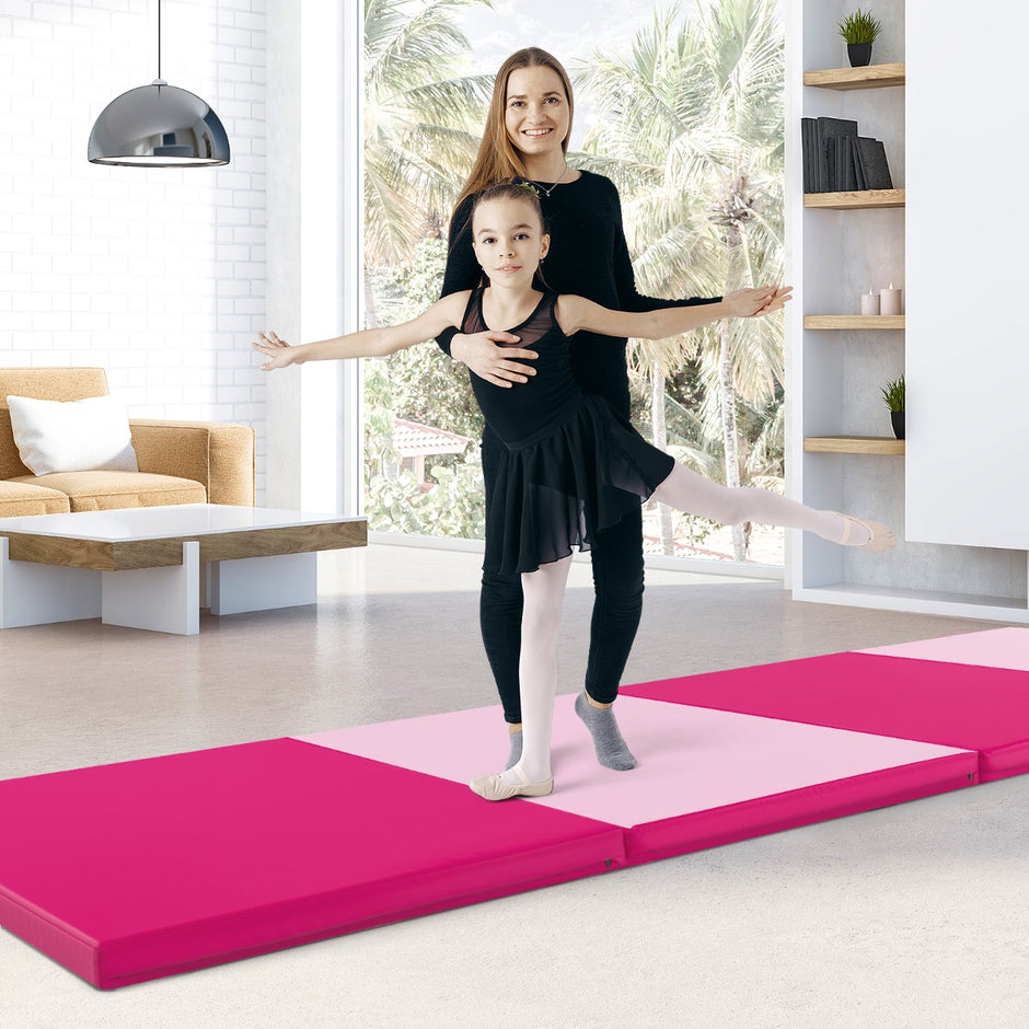 Mjuk – golvmatta av konstläder med bärhandtag och klätterlås, hot pink – 300 x 117 x 5 cm – Röd och rosa