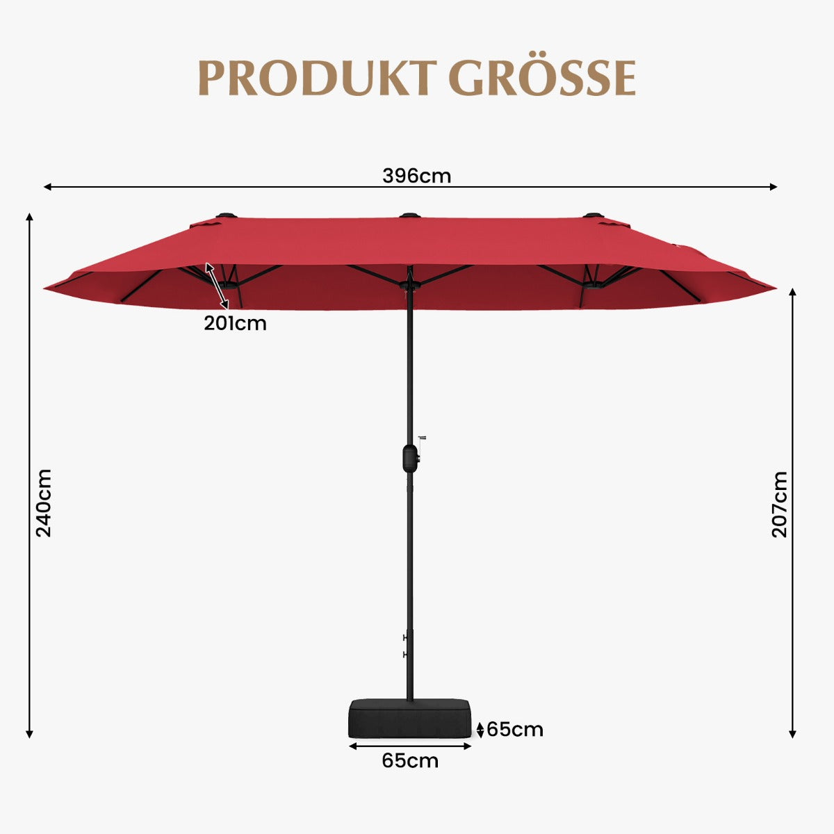 Dubbelsolskärm – med stativ Stor XXL – 400 x 200 cm – Vinröd