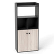 Bokhylla – med dubbeldörrs skåp våningars stativhylla öppna fack – 3 – Svart