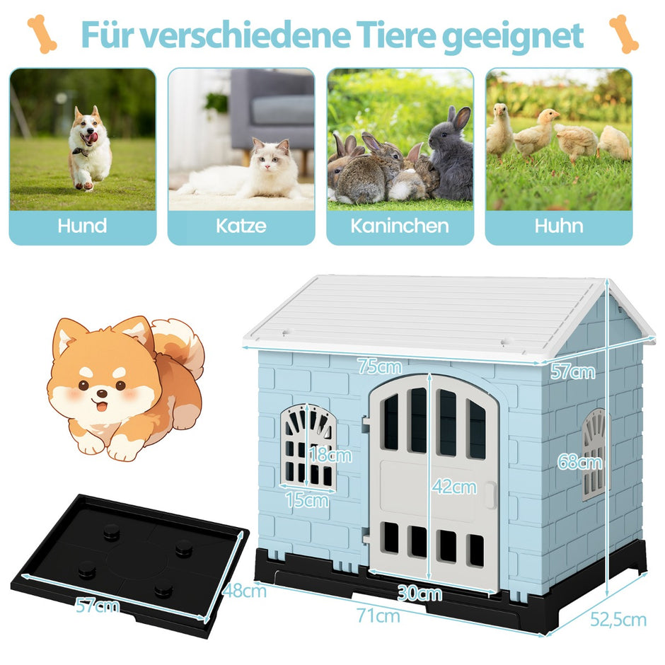 Utomhus – hundkoja med dörr, fönster, uttagbar botten och hundbur – 3 – Blå
