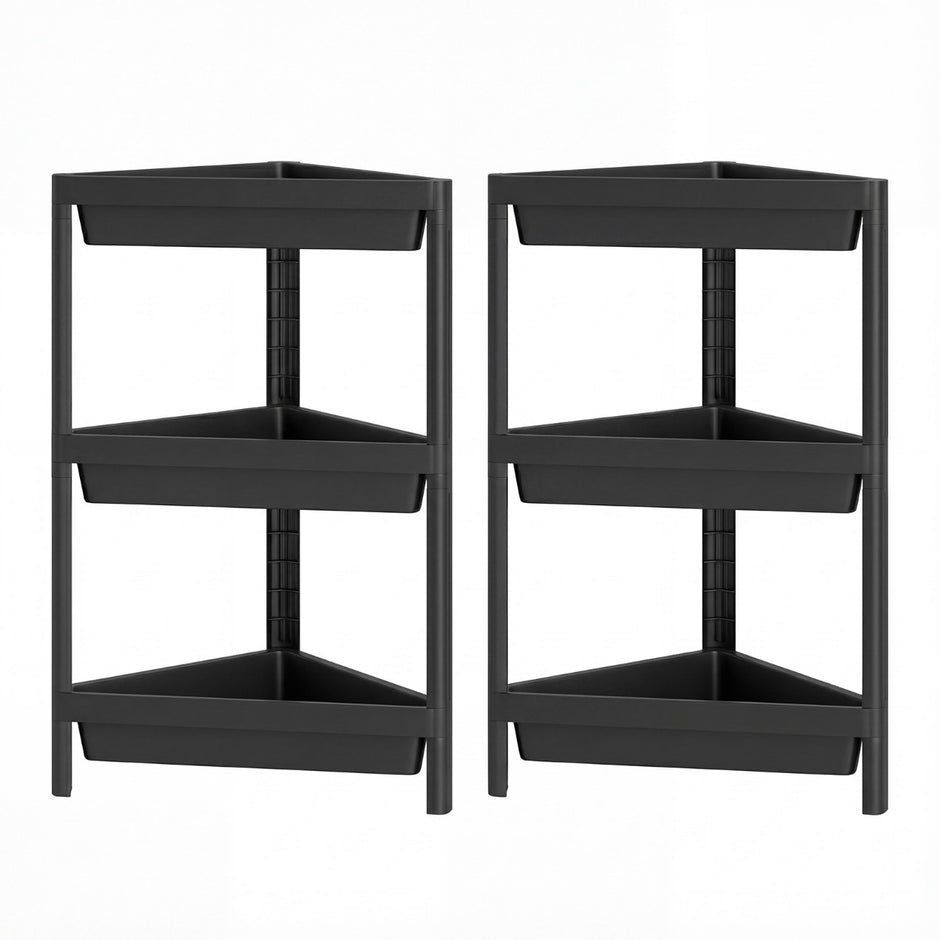 pack – hörnhylla med avtagbar design och dräneringshål fristående badrumshylla – 2 – Svart