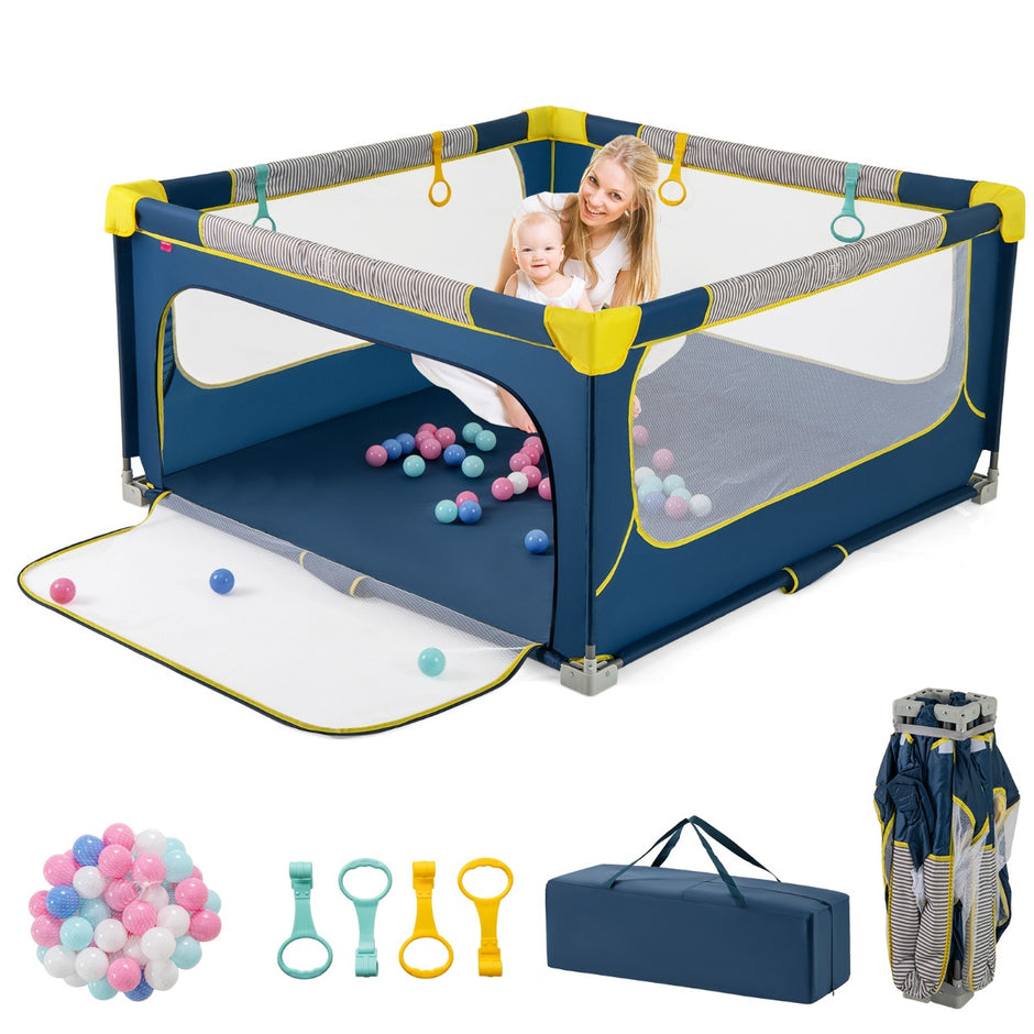 Fällställe – Baby hopfällbar Lekplats med bollar handtag och dragkedjedörr – 50 4 150 x 150 cm – Blå
