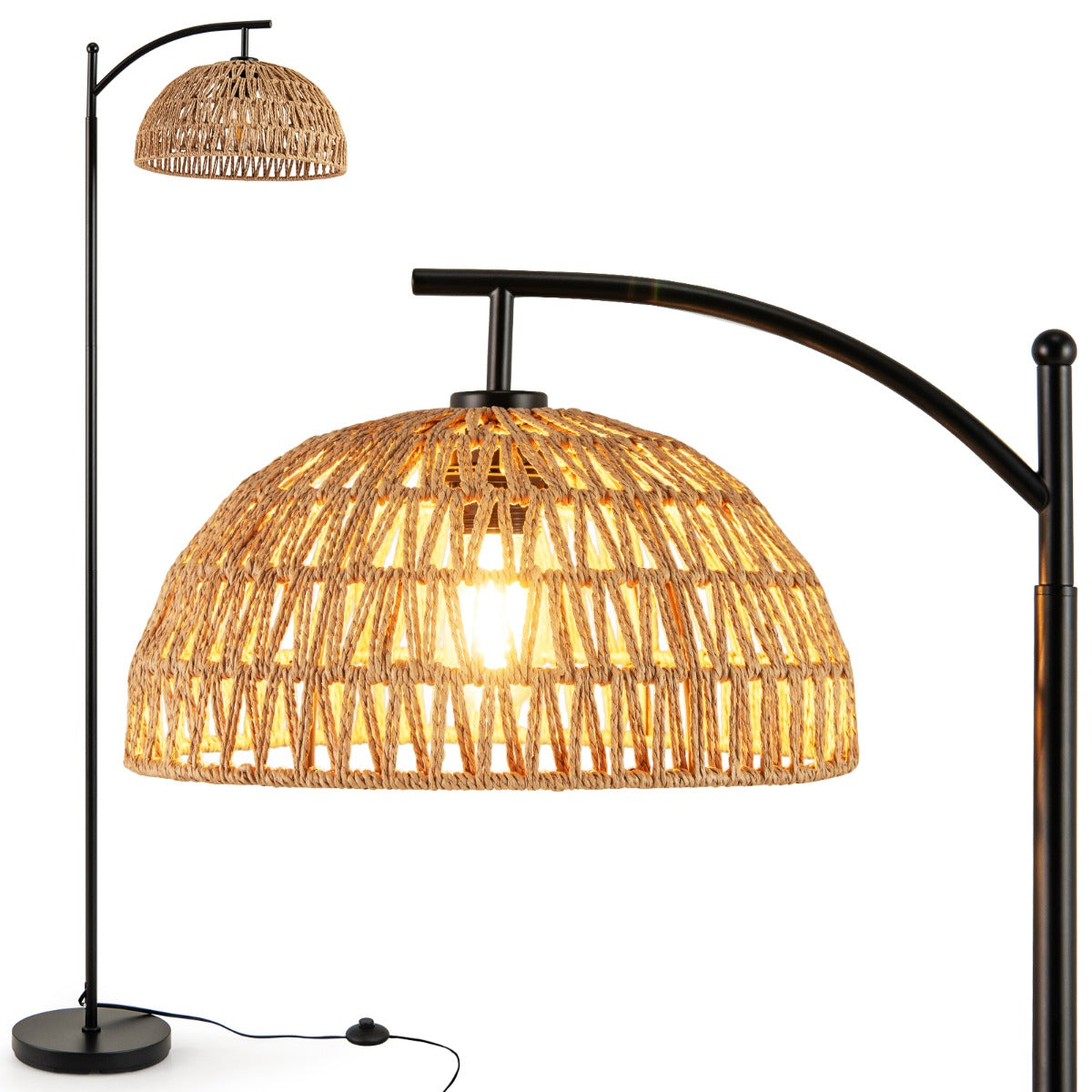 Golvlampa – med hängande lampskärm och fotströmbrytare E27 sockel – 160 cm – Svart