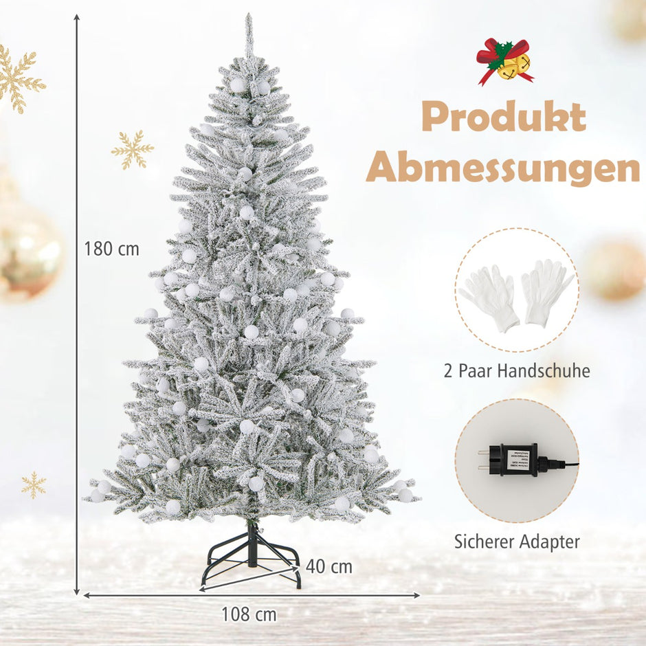 Snöbelagd – konstgjord julgran med kulor, varmvita LED lampor och grenspetsar – 51 250 637 180 cm – Silver