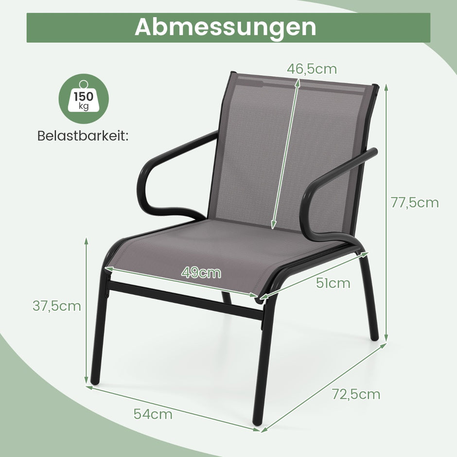 pack – trädgårdsstolar balkongstolar med stämningsfullt tyg terrassstolar upp till belastningskapacitet – 2 150 kg – Grå