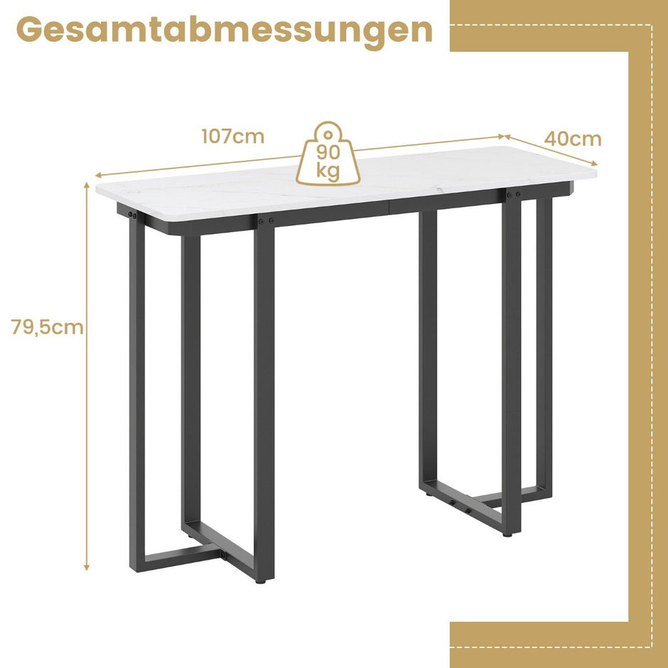 Konsolbord – smalt modernt entrébord med marmorutseende – 107 x 40 x 79,5 cm – Svart