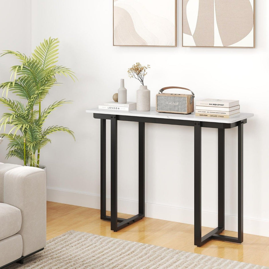 Konsolbord – smalt modernt entrébord med marmorutseende – 107 x 40 x 79,5 cm – Svart