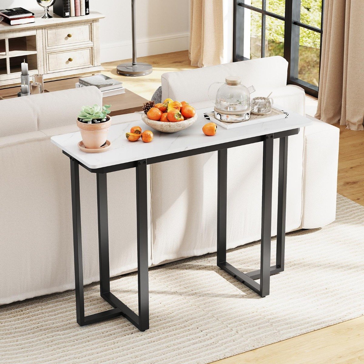 Konsolbord – smalt modernt entrébord med marmorutseende – 107 x 40 x 79,5 cm – Svart