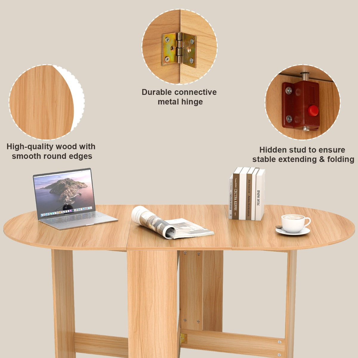 Klappbord – Rund Balkongbord Ihopfällbar Trädgårdsbord – Natur