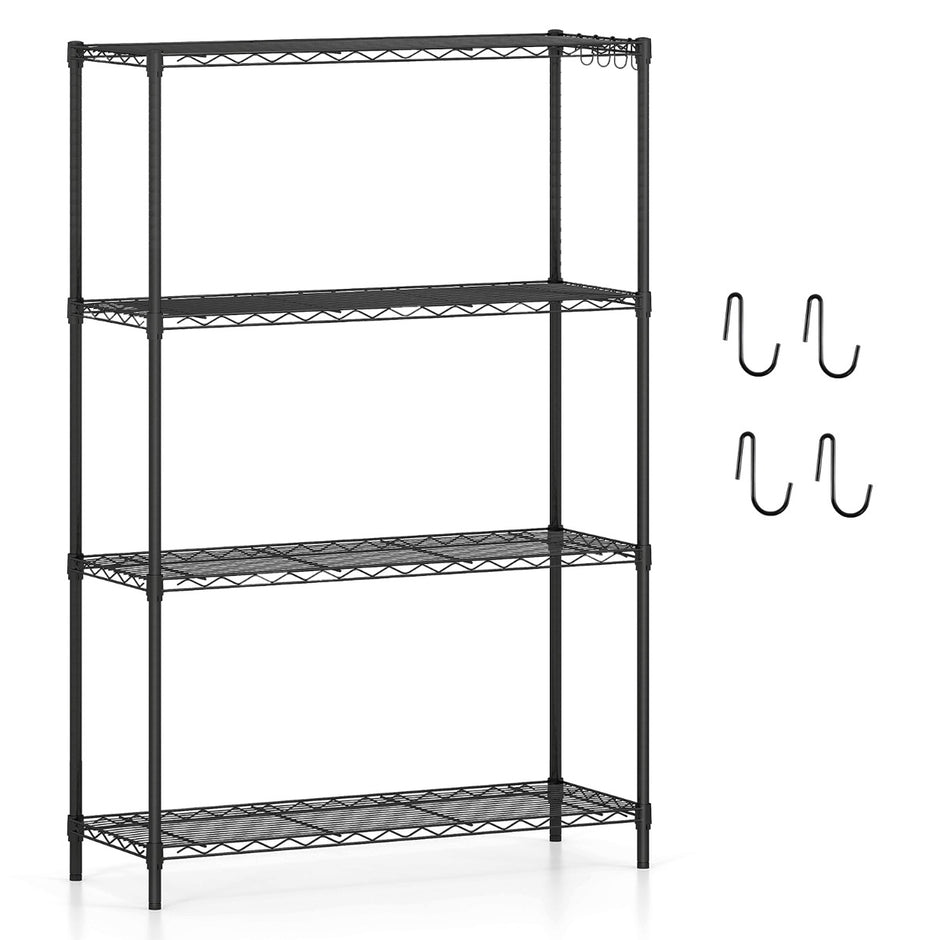 vånings – metall ställhylla med krokar och justerbara hyllor tunglasthylla – 4 4 91 x 35 x 138,5 cm – Svart