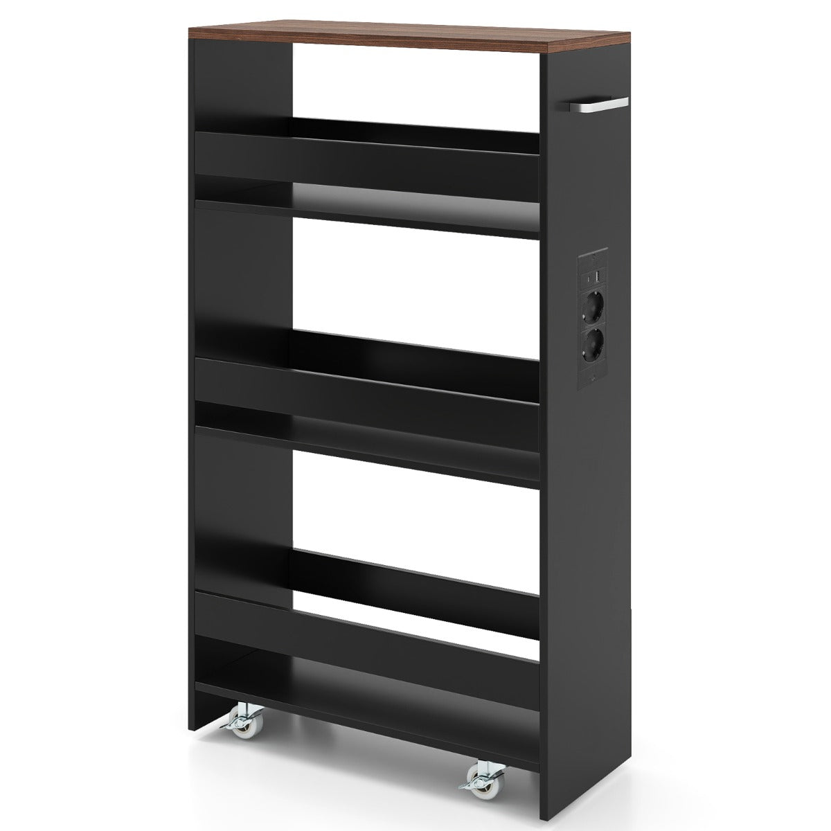 Smal – Förvaringsvagn med Laddningsstation steg rullbar Köksvagn Handtag + vintagebrun – 4 20 cm – Brun + svart