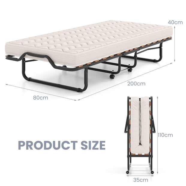 Vikbar – Säng Memoryskum Madrass Hjul För Gäster Italien – 80 x 200 Cm – Beige + Svart