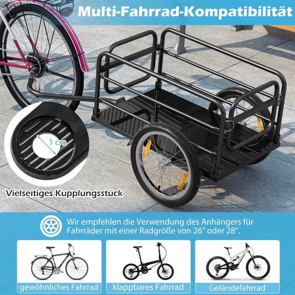 Cykelsläp – Lastvagn Vikbar med lock och koppling reflektorer – 145,5 x 61 x 58 cm – Svart