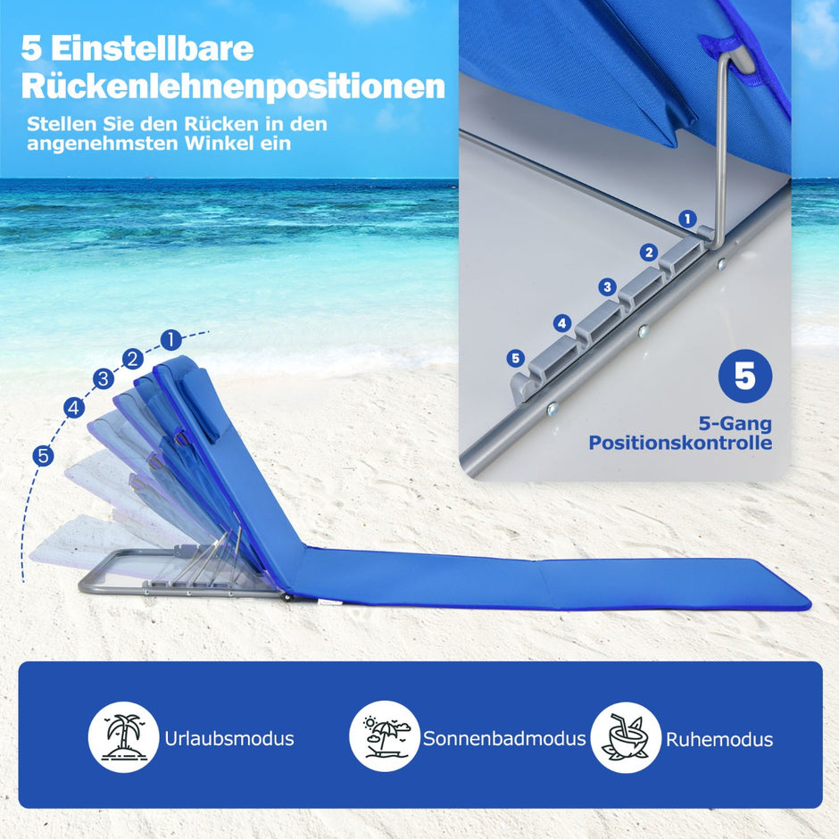 Set – med hopfällbara strandmattor solstolar och sidobord – 2 2 151 x 55,5 x 27-47 – Blå