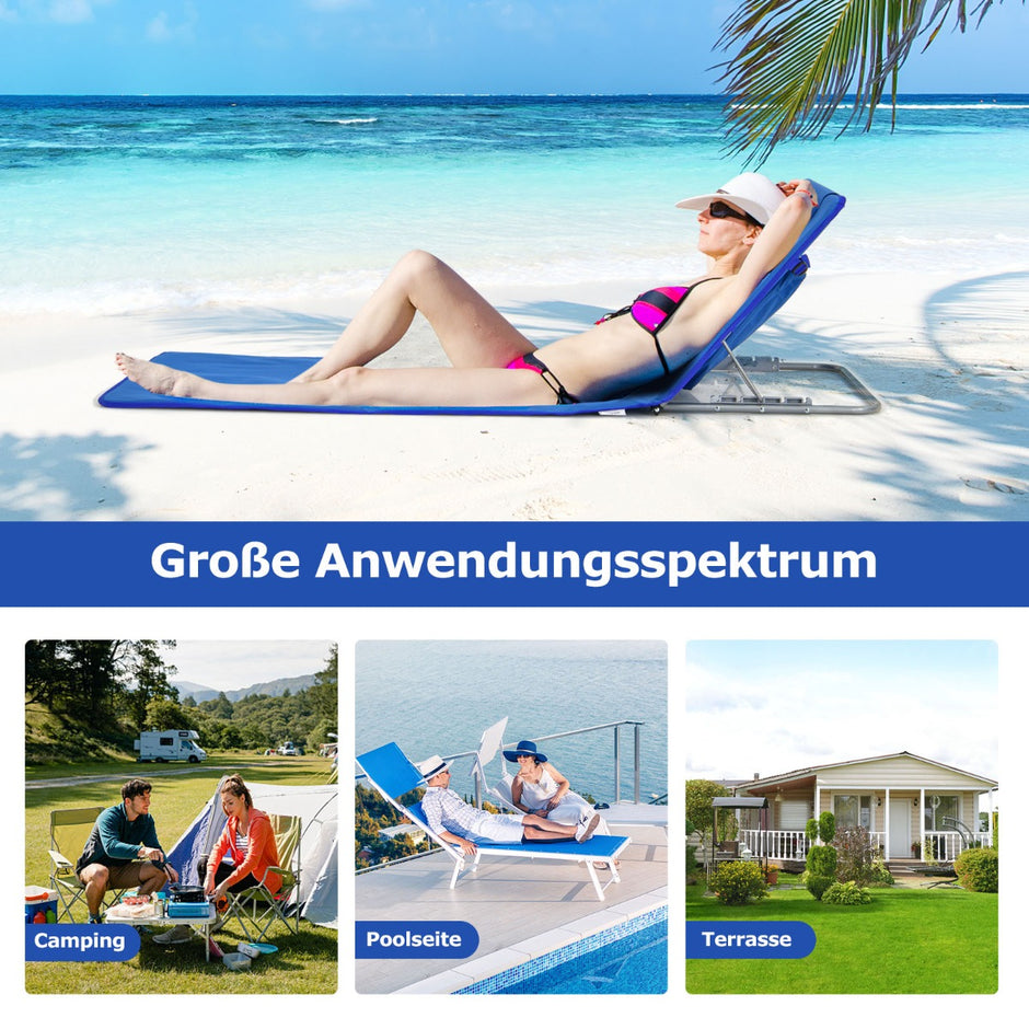 Set – med hopfällbara strandmattor solstolar och sidobord – 2 2 151 x 55,5 x 27-47 – Blå