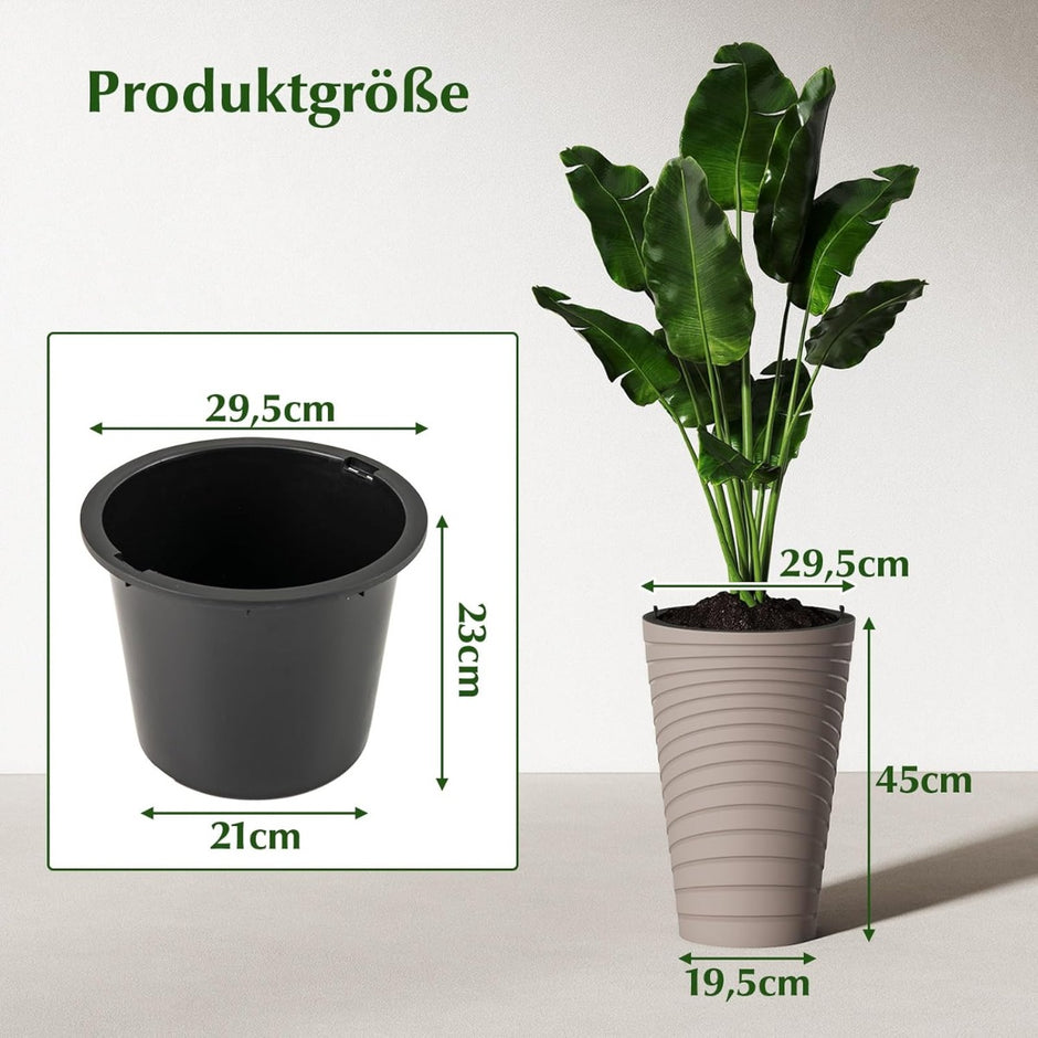 stycken – planteringskärl med innerkruka höga runda planteringsbehållare väderbeständiga blomkrukor dräneringshål PP – 2 45 cm – Brun