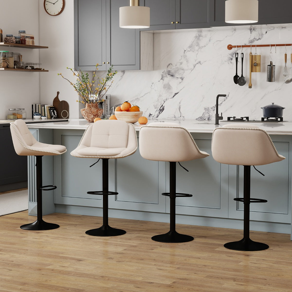 pack – Svängbar Barhöna med Justerbar Höjd och Kuddad Sitt Barstol Köksstol – 2 – Beige